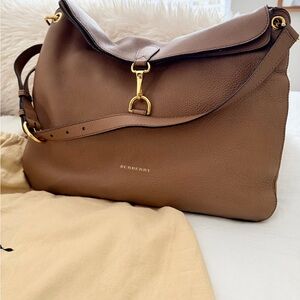Burberry Brown Pebbled Leather Shoulder Bag with Gold Hardware